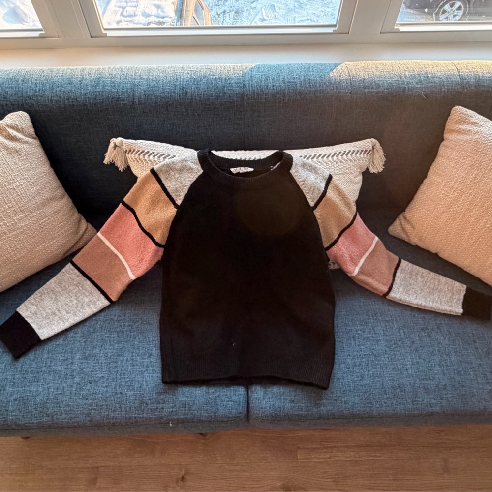 THML Women's Sweater with Black, Pink, and Cream Accents